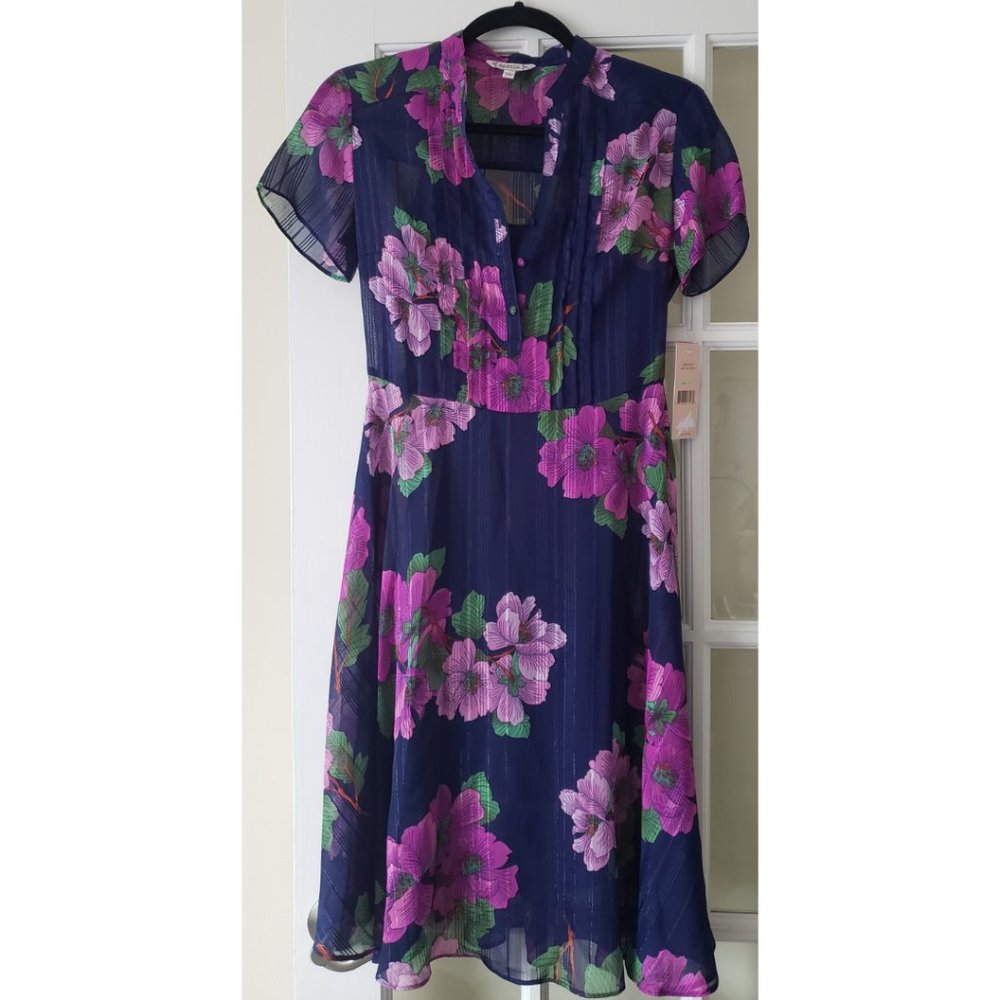 Blue & Floral Nannette Lepore Midi Dress Size 4